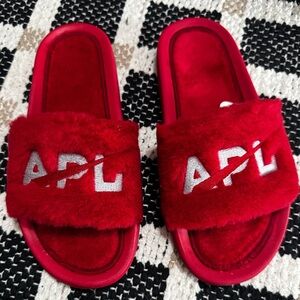 APL, ʙʀᴀɴᴅ ɴᴡᴛ ɪɴ ʙᴏx, Shearling Slide, Red|Silver, sɪᴢᴇ 6